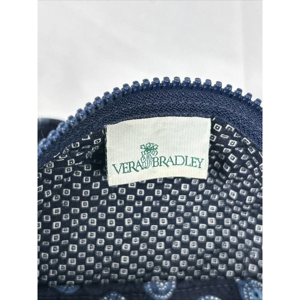 Vtg Vera Bradley Small Blue Duffel Bag Quilted Made in USA Leaf Paisley White